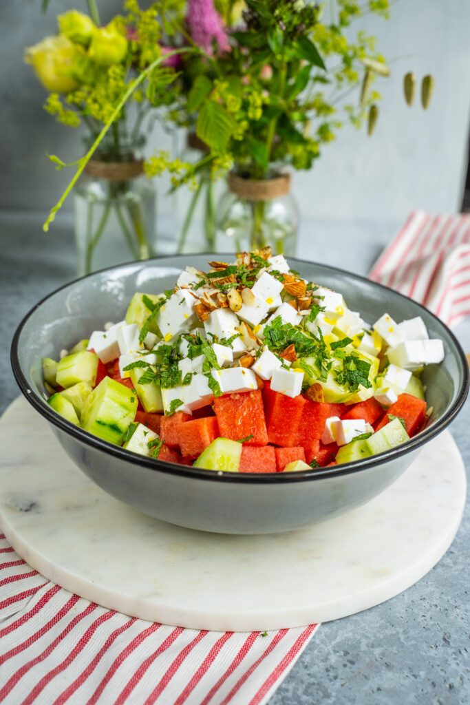 Wassermelonen-Feta-Salat Sommer Vegan Mrs Flury