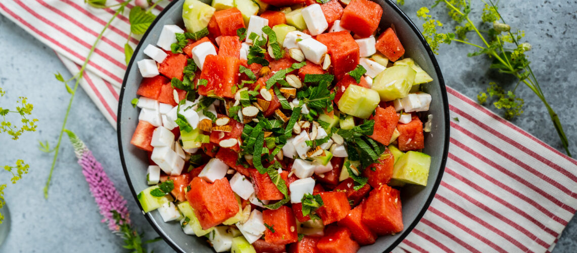 Wassermelonen-Feta-Salat Sommer Vegan Mrs Flury