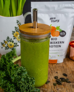 Bio Green Kale Shake Bio Kürbis Proteinpulver vegan Mrs Flury