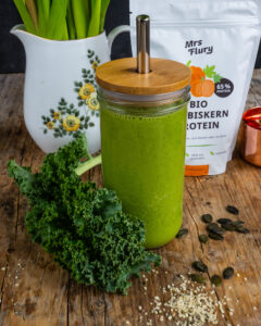 Bio Green Kale Shake Bio Kürbis Proteinpulver vegan Mrs Flury