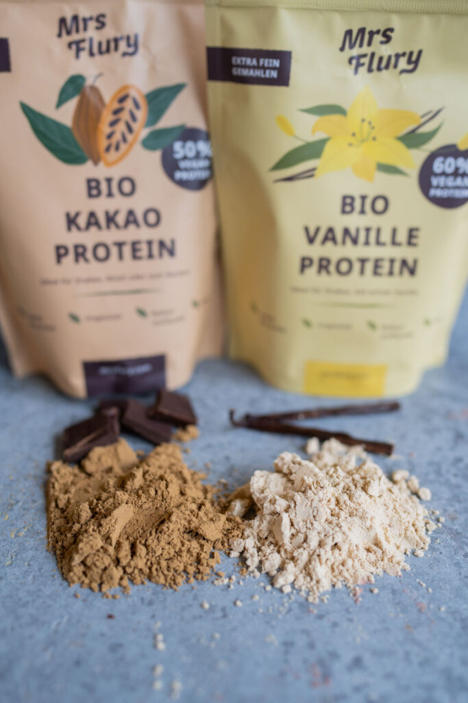 Bio Kakao und Bio Vanille Proteinpulver gesund und vegan Mrs Flury