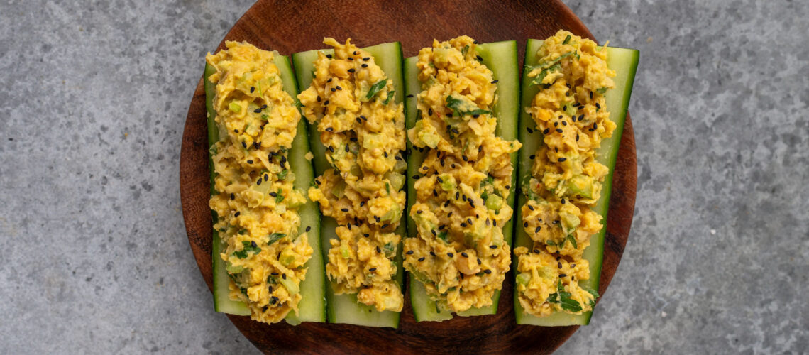 Veganer Kichererbsen-Thunfisch-Salat Mrs Flury Kichererbsen Tuna Gurken Snack